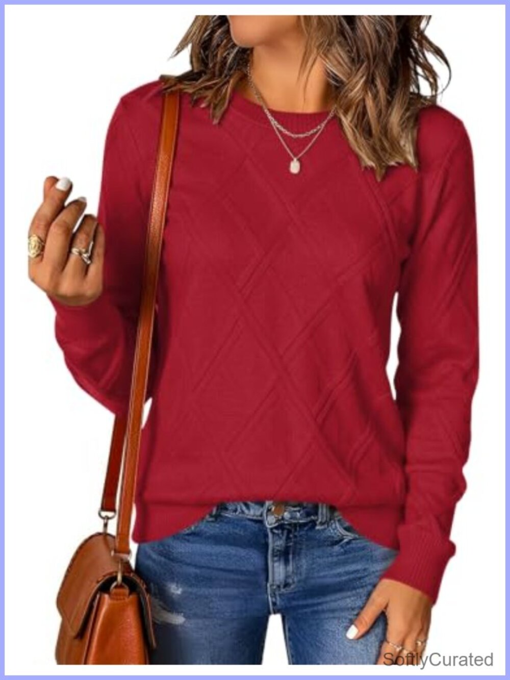 Women's Cable Knit Sweater Long Sleeve Crew Neck Textured Pullover